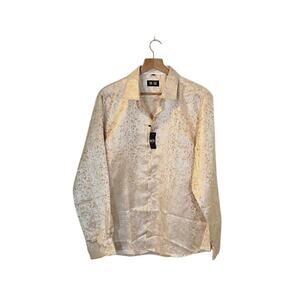 Hi-Tie Mens NWT Button Up Silk Dress Shirt Size Large Ivory Preppy Event Attire